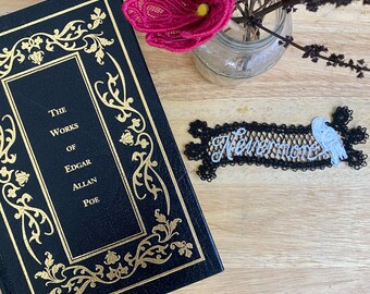 Edgar Allan Poe Bookmark: Nevermore Raven Embroidered Gothic Gift
