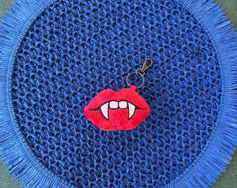 Plush Vampire Fangs Keychain, Embroidered Lips Bag Charm