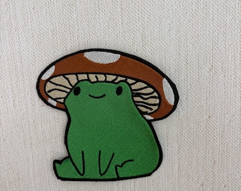 Mushroom Frog, Mushroom Toad Machine Embroidered Patch, Quirky Gift for Forest Witch, Earth Magic, CottageCore, Whimsigoth, Sew On Iron on