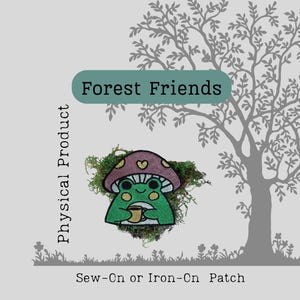 Embroidered Frog Patch: Cottagecore Coffee Frog with Mushroom Hat