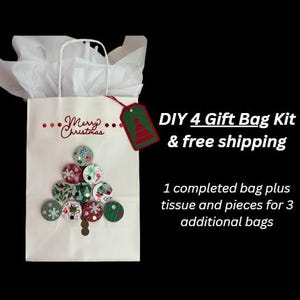 4 Christmas Gift Bags, with gift tags and tissue paper, free shipping, Decorated gift bag, DIY kit, Making your own gift bags