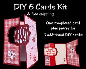 Kit DIY de cartes à rabat de Noël, insert sentiment, 6 cartes