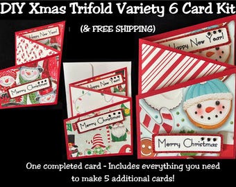 Kit de 6 cartes DIY à trois volets pour Noël, cartes de Noël