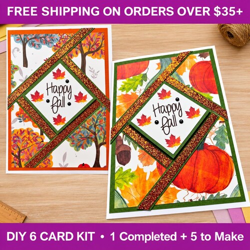 DIY 6 Card Kit, Fractured Leaf Card, Happy Fall Autumn Cards