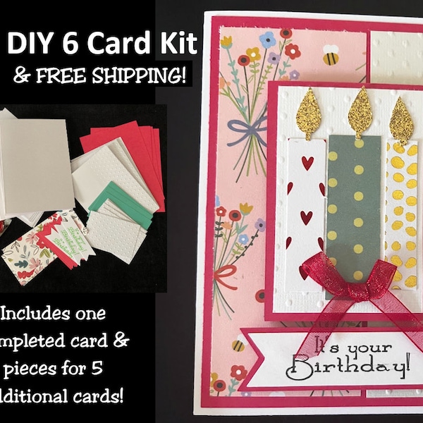 DIY 6 Card Kit Birthday Candle Top, birthday card kit