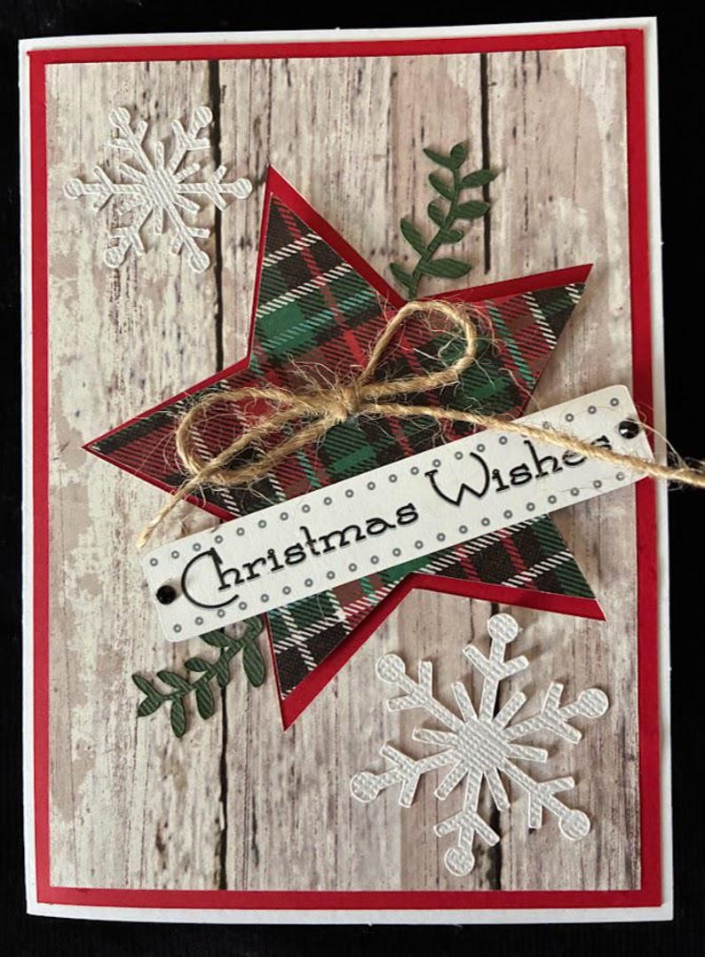 Kit de cartes Xmas Country Star, cartes de voeux de Noël, avec option d'insertion de carte-cadeau Xmas Plaid Star