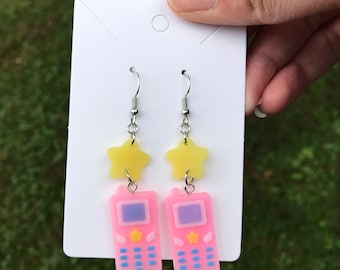 Pastel Retro Cell Phone Cassette Tape Earrings| Resin Earrings| Handmade Earrings| Star earrings| Heart Earrings