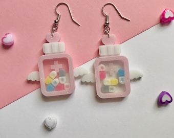 Medicine Bottle & Blood Bag Shaker Earrings