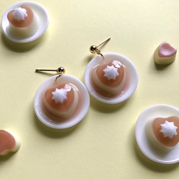 Japanese Heart Shaped Pudding Earrings