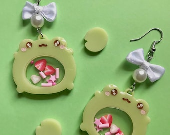 Orecchini Pastel Frog Shaker, orecchini rana, gioielli rana, nucleo cottage ispirato, orecchini carini, pastello, gioielli animali, ipoallergenici