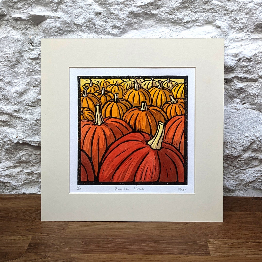 Pumpkin Patch. Limited Edition Linocut Print and Handpainted - Etsy