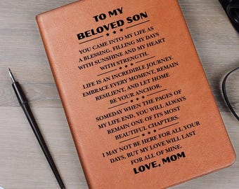 Letters to My Son Journal – Personalized Leather Notebook – Custom Engraved Gift for Son from Mom – Keepsake Writing Journal