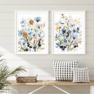 Toile d’art populaire de fleurs - Impressions d’art floral, aquarelle florale - Décoration intérieure moderne - Impression d’affiche botanique neutre - Fleur botanique