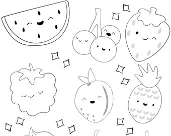Kawaii Fruit Coloring Etsy