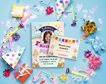 Invitación a fiesta de cumpleaños para niños, invitación a celebración encantada, invitación a fiesta caprichosa, tema de cuento de hadas, suministros para fiesta de cumpleaños