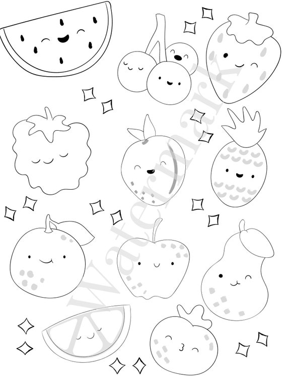 food coloring pages kawaii fruit coloring page kawaii etsy