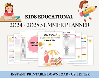 Planificador de verano para niños 2024-2025, Calendario temático oceánico, Organizador académico para niños, Libro de planificación de vacaciones, Vacaciones tropicales, Vacaciones en la playa