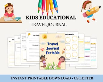 Diario de viaje para niños, Cuaderno diario para niños, Diario de aventuras, Libro de recuerdos para niños, Libro de recuerdos de vacaciones, Diario de vacaciones para niños