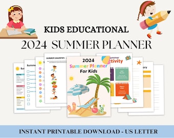Planificador de verano para niños 2024, Agenda para niños, Seguimiento de actividades, Organizador divertido, Horario de vacaciones escolares, Organizador de calendario para niños, Colorido
