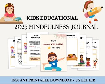 2025 Kids Mindfulness Journal, Diario infantil, Diario de gratitud, Reflexiones diarias, Planificador de cuidado personal, Diario diario de gratitud