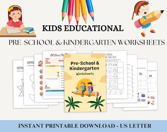 Paquete de hojas de trabajo para preescolar y jardín de infantes, hojas de aprendizaje educativo, actividades para niños imprimibles, recursos escolares, aprendizaje en casa