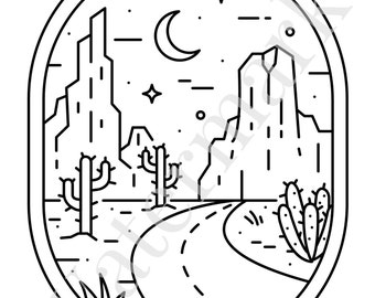 Desert Coloring Pages | coloring pages landscape, western coloring pages, cowboy coloring page, adult coloring pages