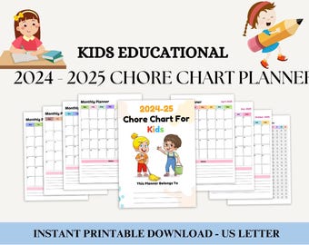 Tabla de tareas para niños 2024-2025, Planificador diario, Rastreador semanal, Tabla de rutinas para niños, Organizador de tareas personalizable, Herramienta de planificación familiar