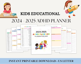 Planificador de TDAH 2024-2025 para niños, Planificador académico para niños, Agenda infantil, Organizador escolar, Planificador de estudiantes, Programador académico