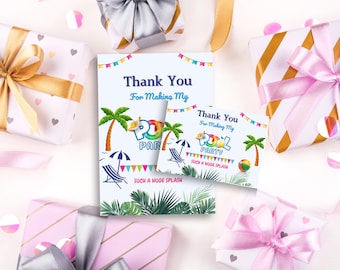 Conjunto de tarjetas de notas de agradecimiento para fiesta en la piscina, tarjeta de invitaciones a fiesta de cumpleaños, papelería para fiesta de natación, paquete de tarjetas de agradecimiento de verano