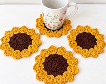 Crochet Sunflower Coaster ,Housewarming Gift , Fall Decor .