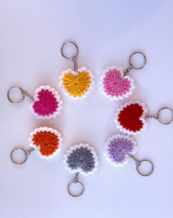 Crochet Heart Keychain/Handmade Bag Charm /Valentienes Day.