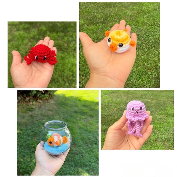 Pez dorado de ganchillo en pecera / Medusa / Peces mascota sin desorden ni estrés / Pez globo de ganchillo hecho a mano.