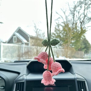 Crochet Lily  of the Valley ,Flower car accessorie, Lily of the Valley Hanger ,Rear view Mirror charm,Crochet Lily of the Valley.