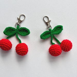 Crochet cherry keychain, Cherry keychain,Cherry bag charm,Cherry Amigurumi.