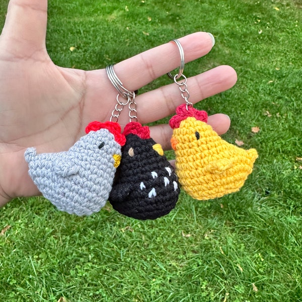 Crochet chicken keychain, Amigurumi chicken.