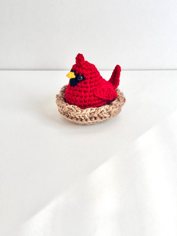 Crochet Cardinal Bird,Handmade Bird Figurine, Red Bird Decor,Bird Lover Gift