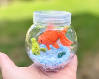 Handmade Crochet Goldfish Fishbowl, Acrylic Yarn Aquarium Decor (3-inch)