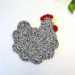 Crochet Chicken Pot Holder – Handmade Farmhouse Hot Pad  Rustic Country Kitchen Decor Chicken Lover Gift Thick