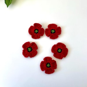 Poppy  flower Brooch,  Red Poppy Pin, Veteran’s Day, Crochet Flower Brooch.