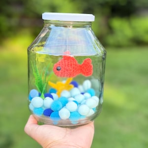 Set de acuario - Peces dorados de ganchillo hechos a mano - Decoración submarina - Regalo para amantes de los peces