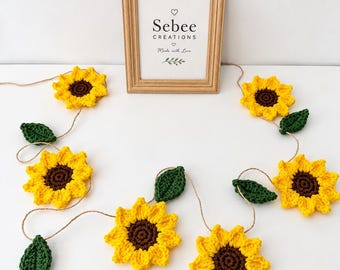 Crochet Sunflower Garland, Handmade Floral Wall Decor, Yellow Flower Garland