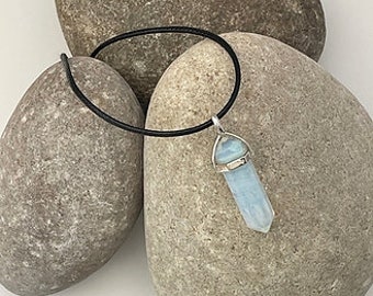 Iridescent Opalite Crystal Point Pendant Necklace: Adjustable Cord, Healing Gemstone Jewellery