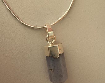 Natural Blue Lace Agate Pendant with Chain