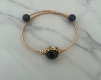 Natural Obsidian Round Beaded Bangle