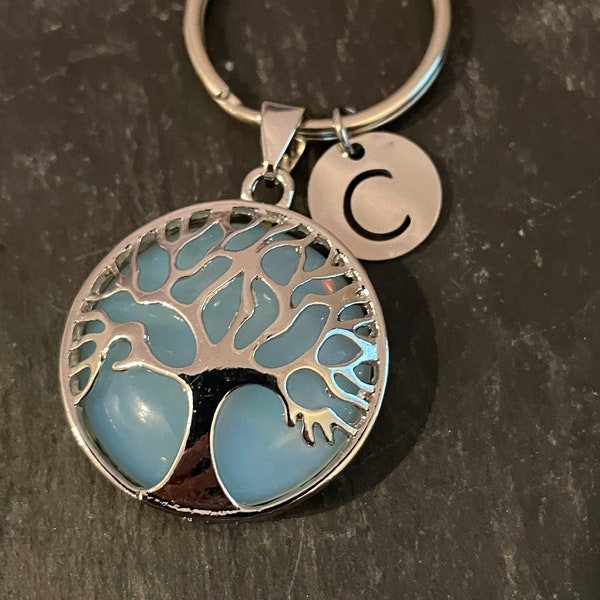 Opalite, Gemstone, Keyring, Tree Of Life, Small Gift, Keychain, personalised