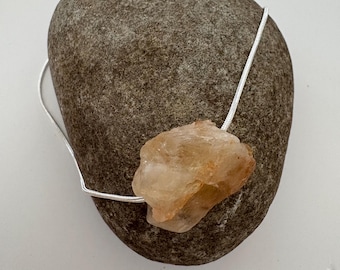 Rough citrine gemstone silver necklace