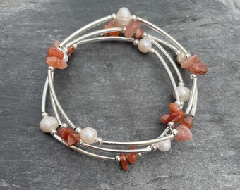 red chip gemstone wrap around bracelet
