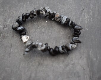 Black, Snowy, Obsidian, Gemstone, Chip, Bracelet, Small Gift, jewellery