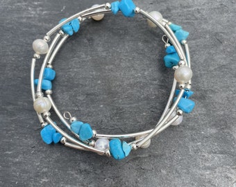 Blue Chip Gemstone Bracelet Wraparound Silver