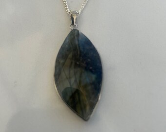 Natural Labradorite Gemstone Leaf Pendant